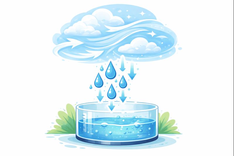 Ilustración: del aire al agua con flujo de aire, gotas y depósito.